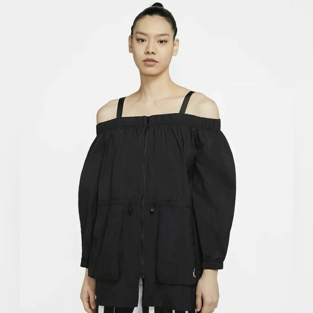 LNIKE JORDAN UTILITY OFF SHOULDER JACKET DRESS SIZE S BLACK NWT
